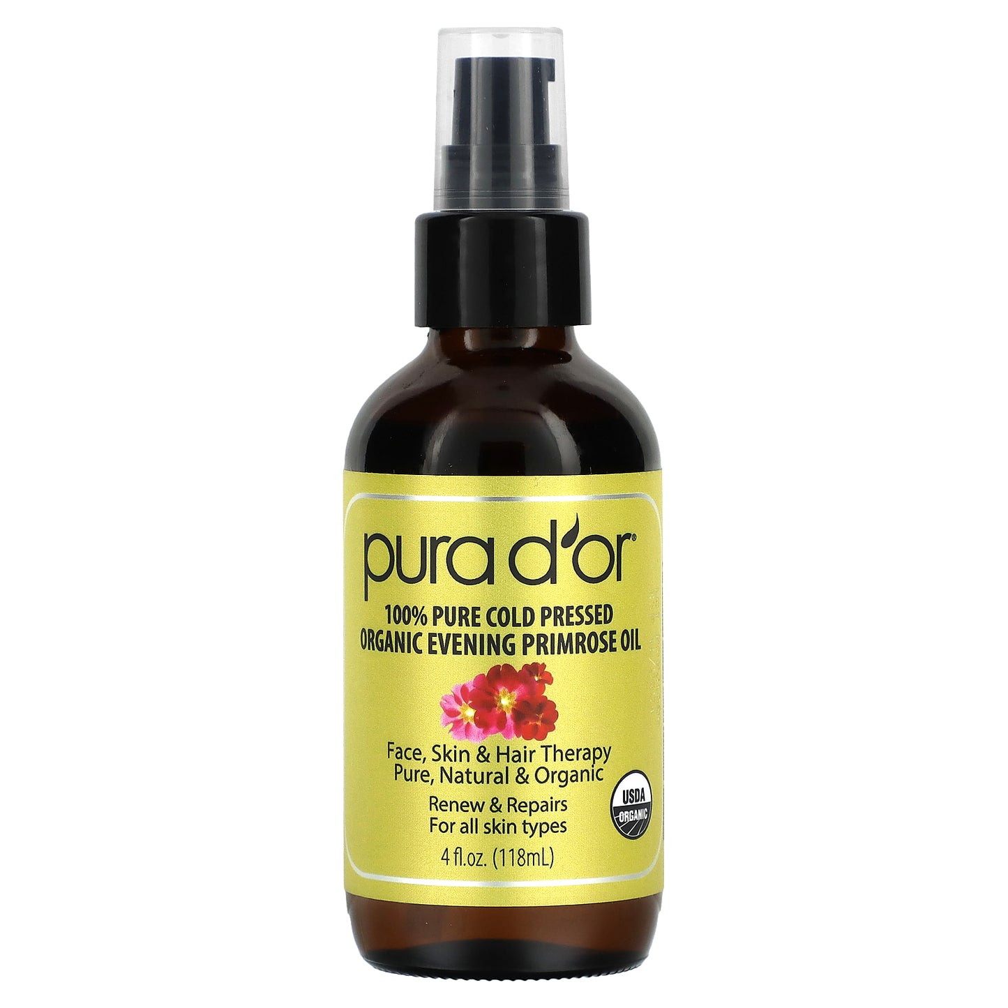 Pura D'or Organic Evening Primrose Oil 4 fl oz (118 ml)