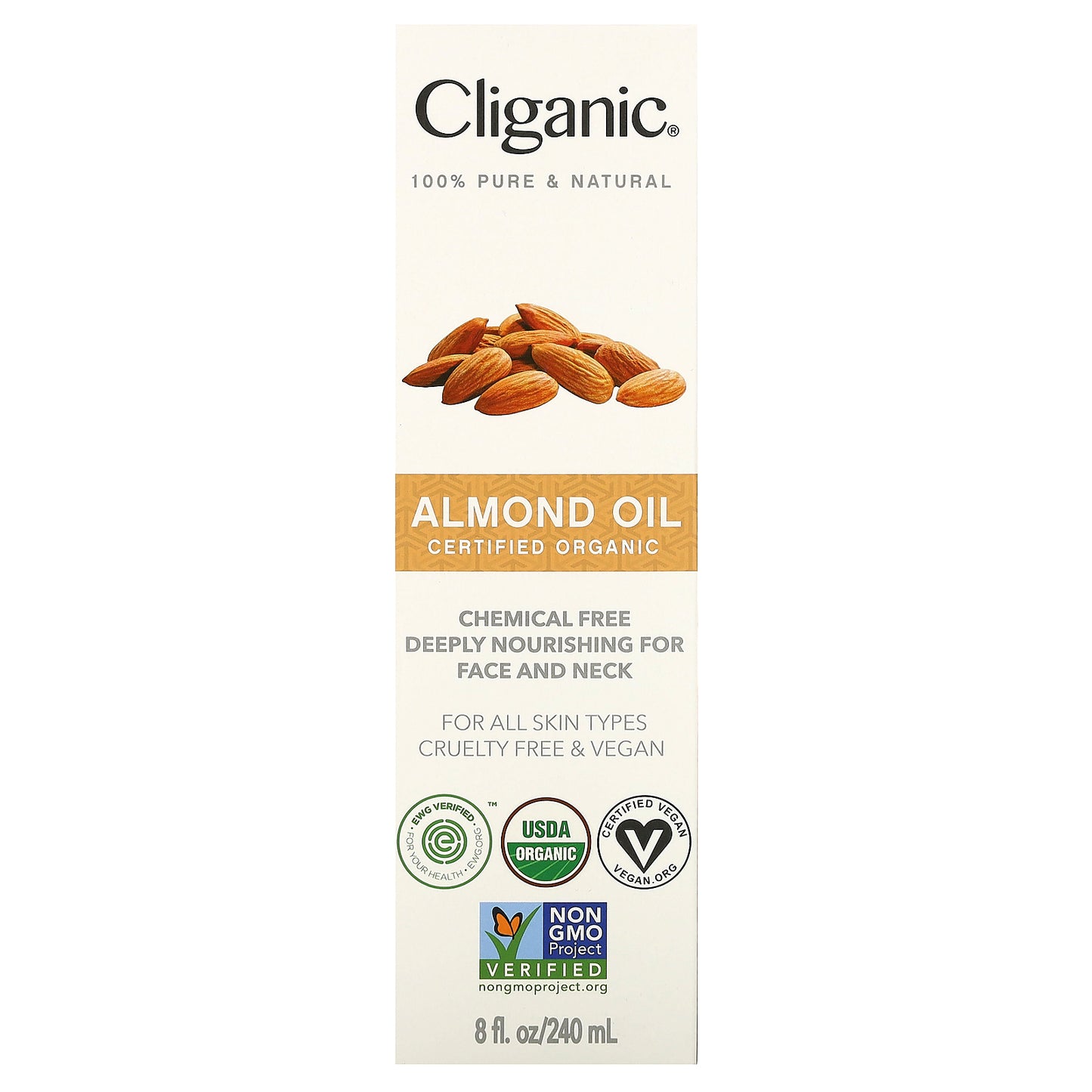 Cliganic Organic Almond Oil 8 fl oz (240 ml)