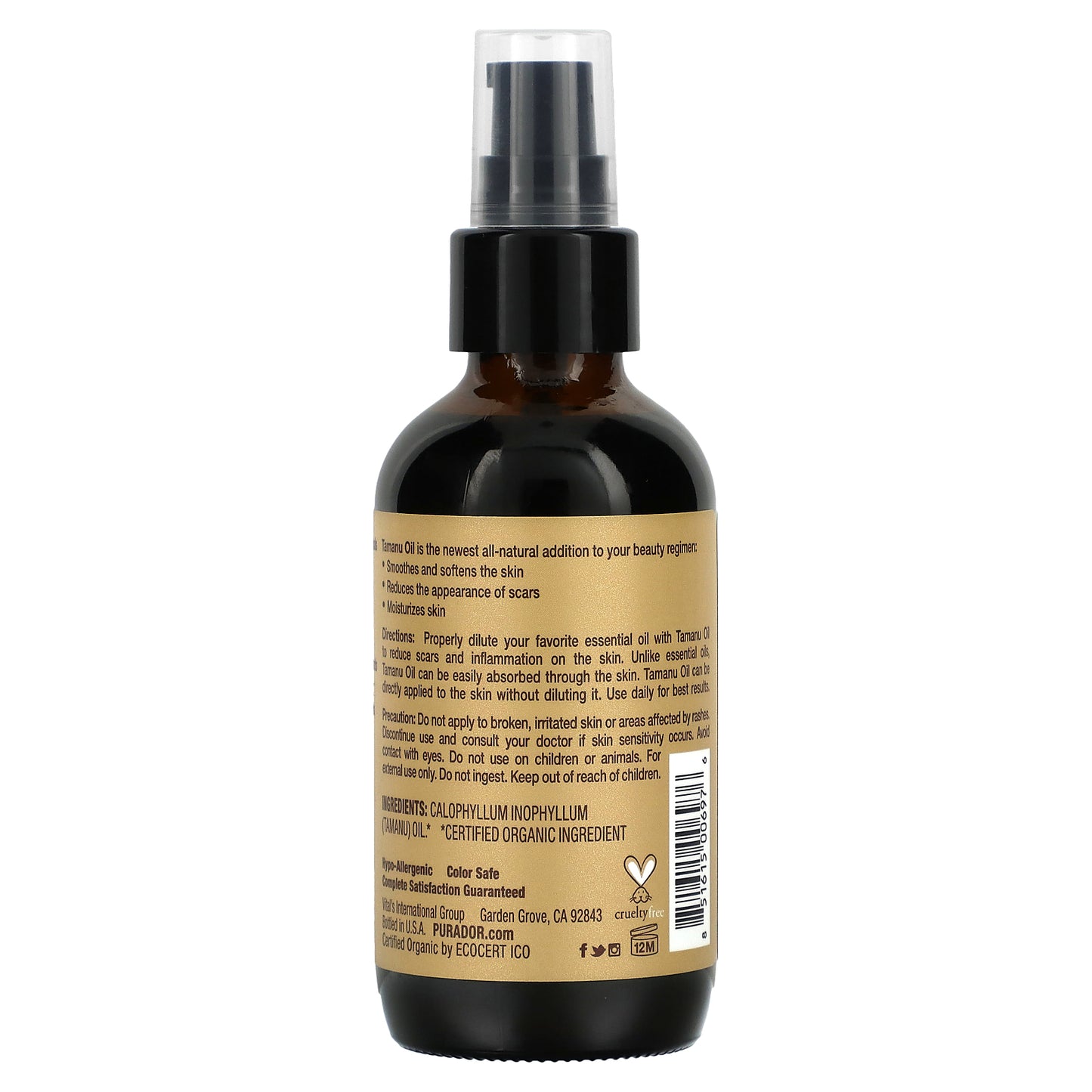 Pura D'or Professional Organic Tamanu Oil 4 fl oz (118 ml)