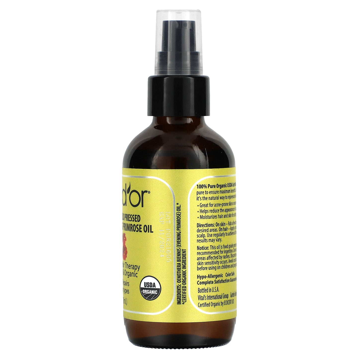 Pura D'or Organic Evening Primrose Oil 4 fl oz (118 ml)