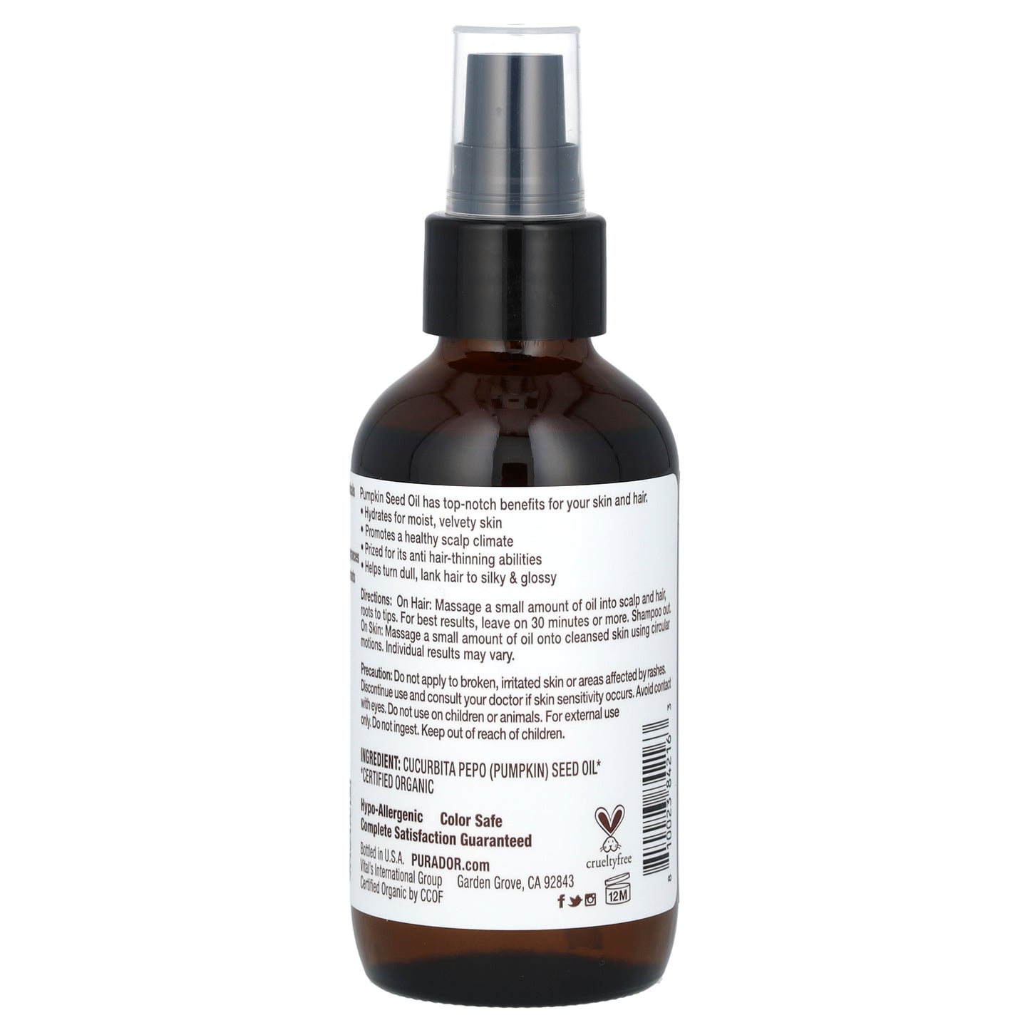 Pura D'or Organic Pumpkin Seed Oil 4 fl oz (118 ml)