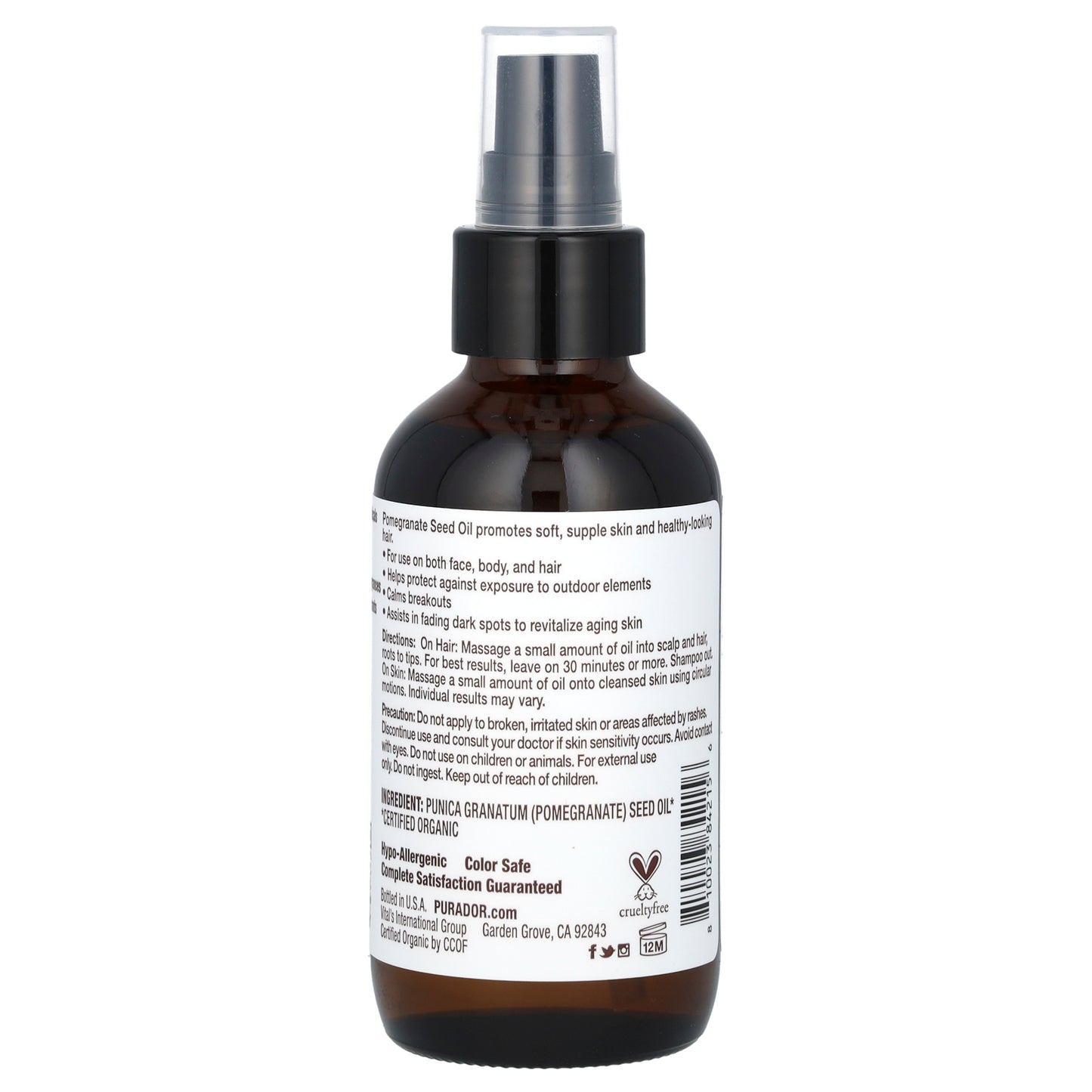Pura D'or Organic Pomegranate Seed Oil 4 fl oz (118 ml)