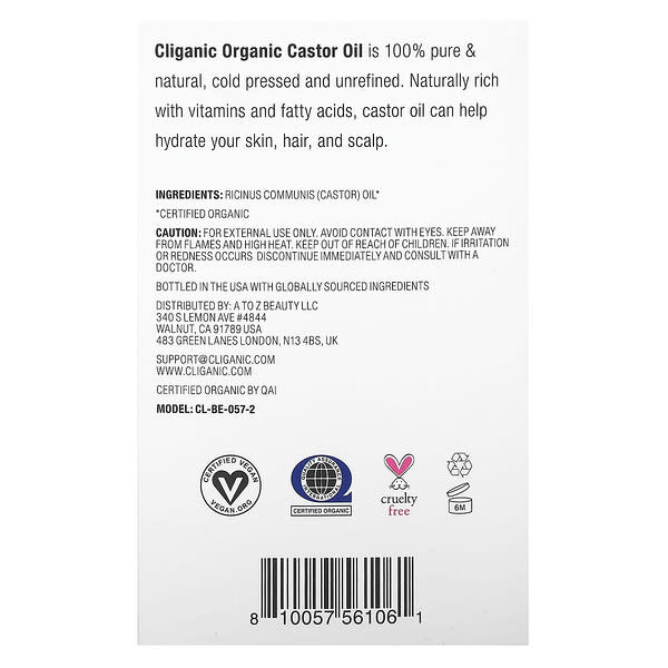 Cliganic Organic Castor Oil 2 fl oz (60 ml)