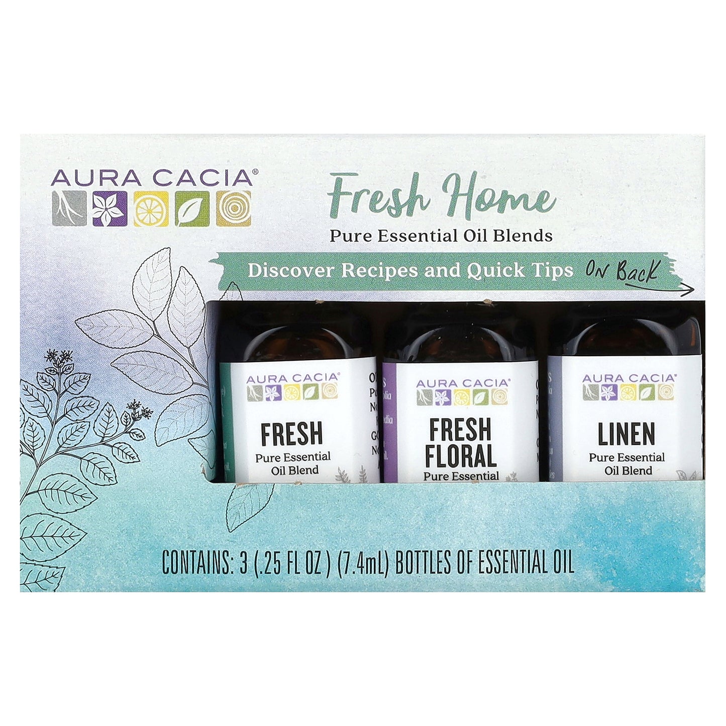 Aura Cacia Fresh Home Pure Essential Oil Blends 3 Bottles 0.25 fl oz (7.4 ml) Each
