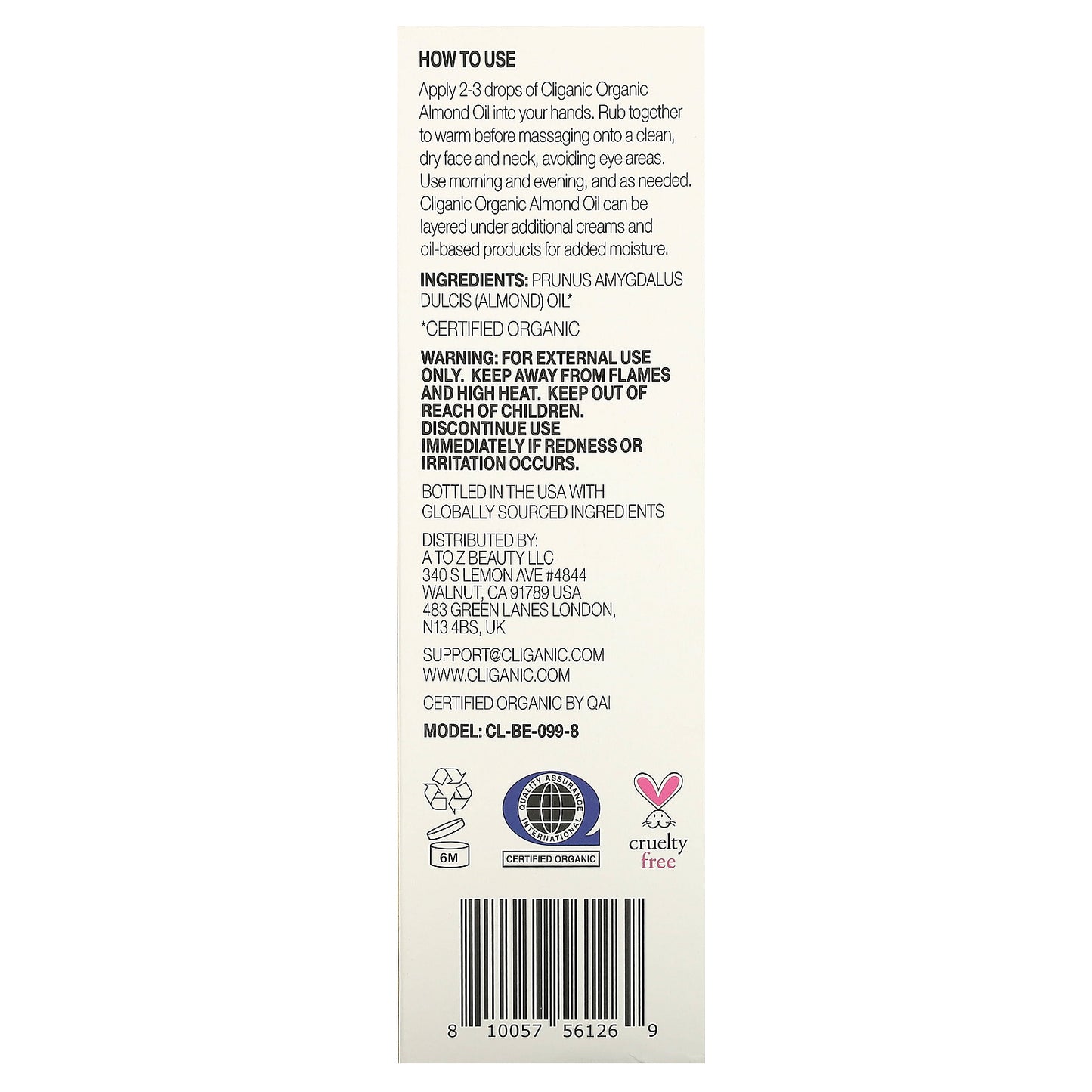 Cliganic Organic Almond Oil 8 fl oz (240 ml)