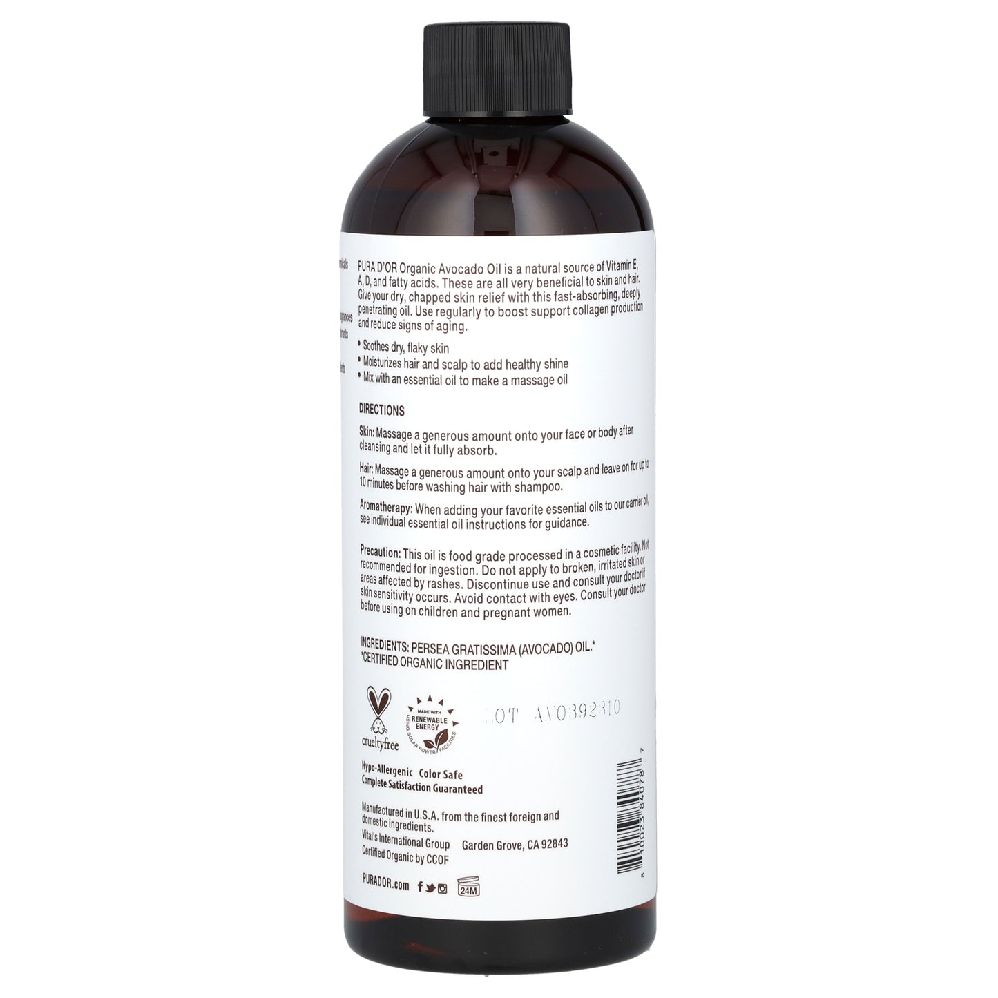 Pura D'or Organic Avocado Oil 16 fl oz (473 ml)
