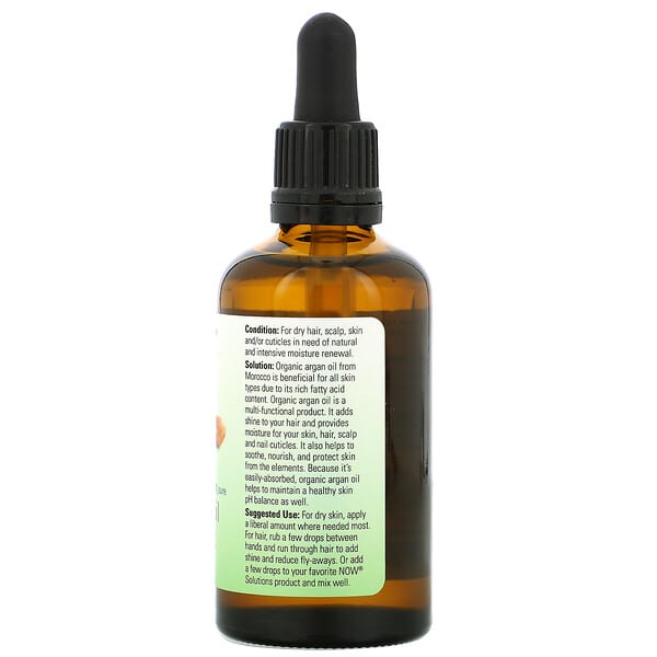 NOW Foods Solutions Certified Organic & 100% Pure Argan Oil 2 fl oz (59 ml)