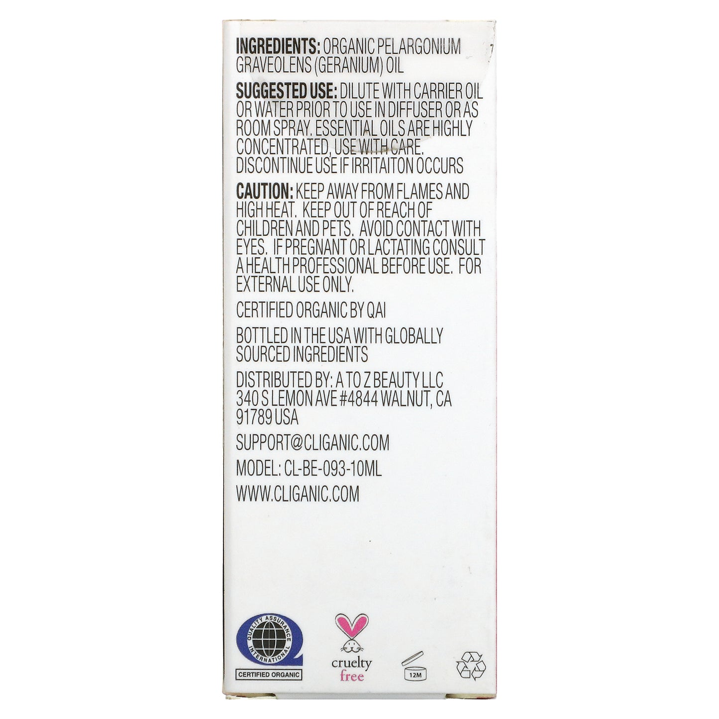 Cliganic 100% Pure Essential Oil Geranium 0.33 fl oz (10 ml)