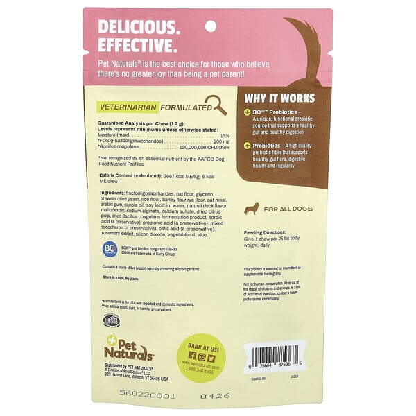 Pet Naturals Daily Probiotic For Dogs All Sizes 60 Chews 2.54 oz (72 g)