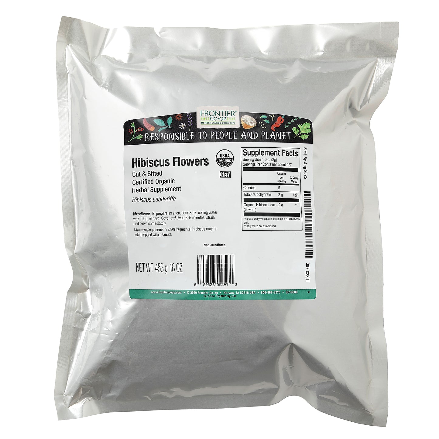 Frontier Co-op Organic Cut & Sifted Hibiscus Flowers 16 oz (453 g)
