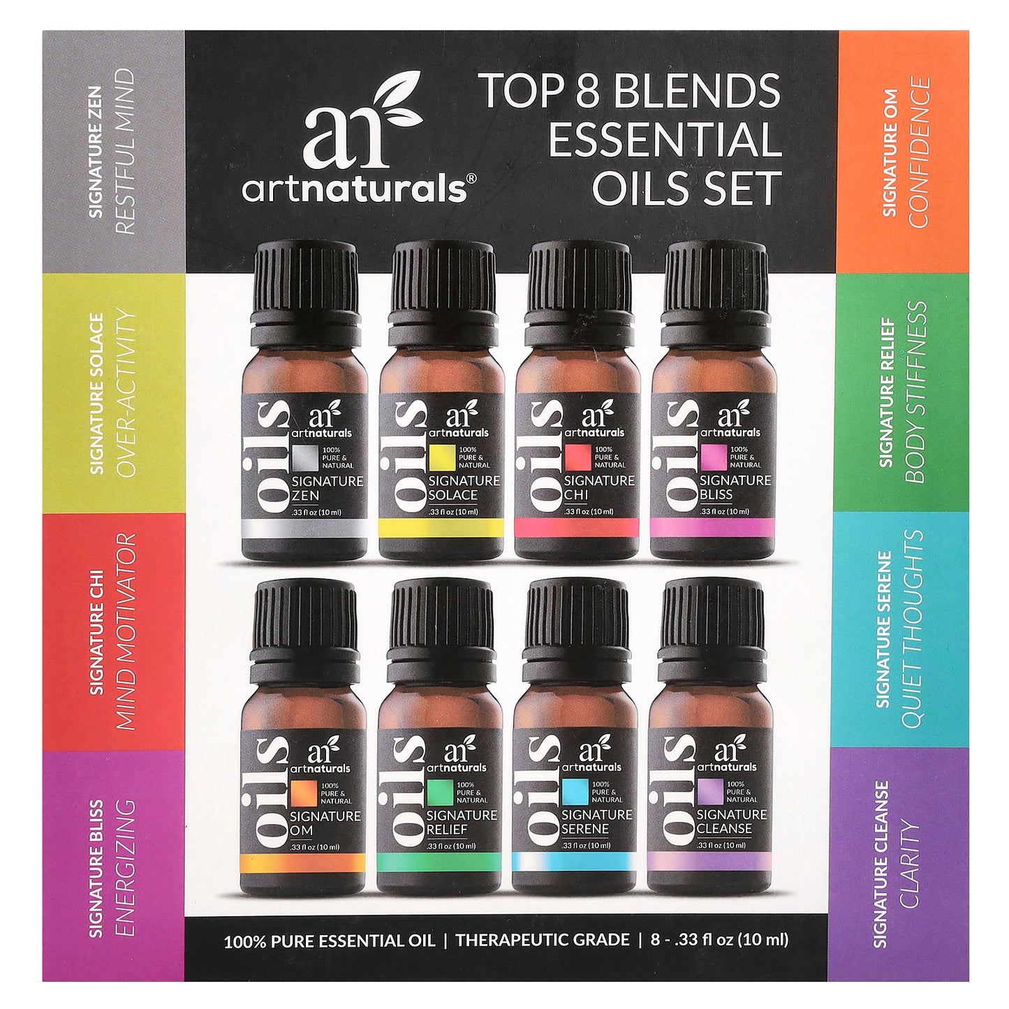 artnaturals Essential Oils Set Top 8 Blends 8 Bottles 0.33 fl oz (10 ml) Each