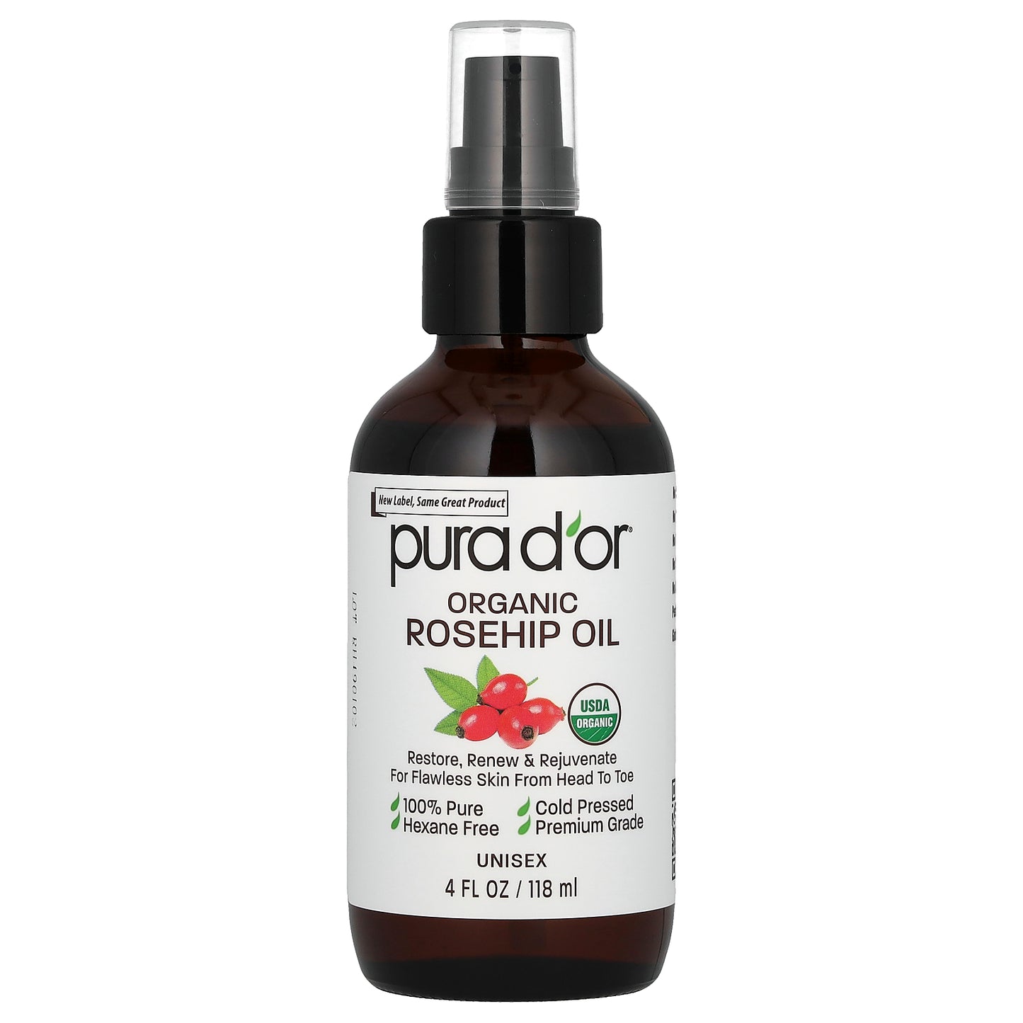 Pura D'or Organic Rosehip Oil 4 fl oz (118 ml)