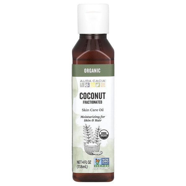 Aura Cacia Organic Skin Care Oil Coconut Fractionated 4 fl oz (118 ml)