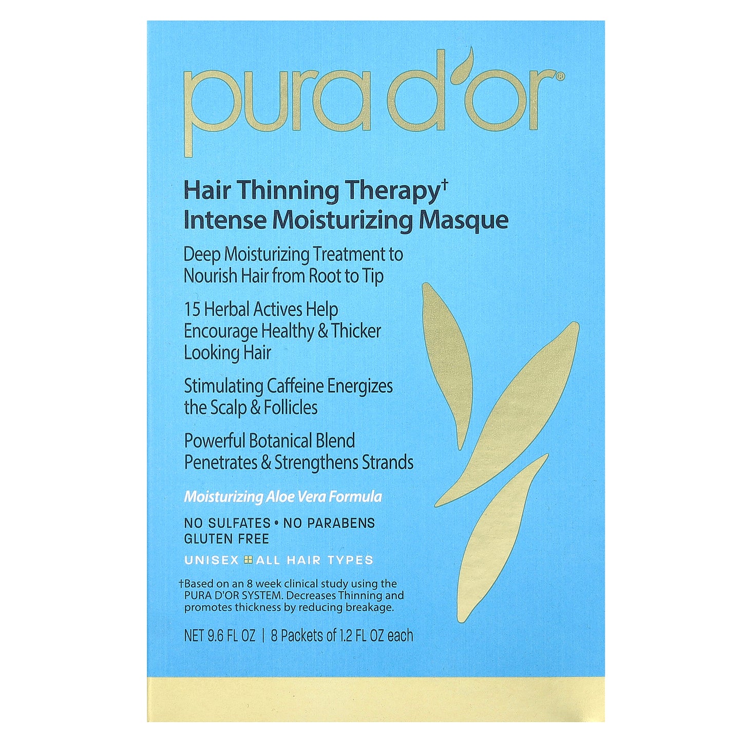 Pura D'or Hair Thinning Therapy Intense Moisturizing Masque 8 Packets 1.2 fl oz Each