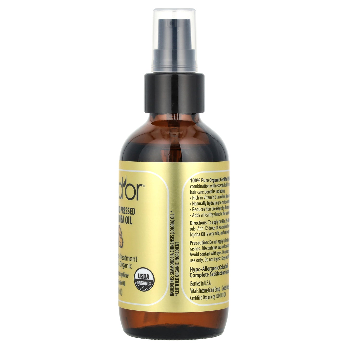 Pura D'or 100% Pure Cold Pressed Organic Jojoba Oil 4 fl oz (118 ml)