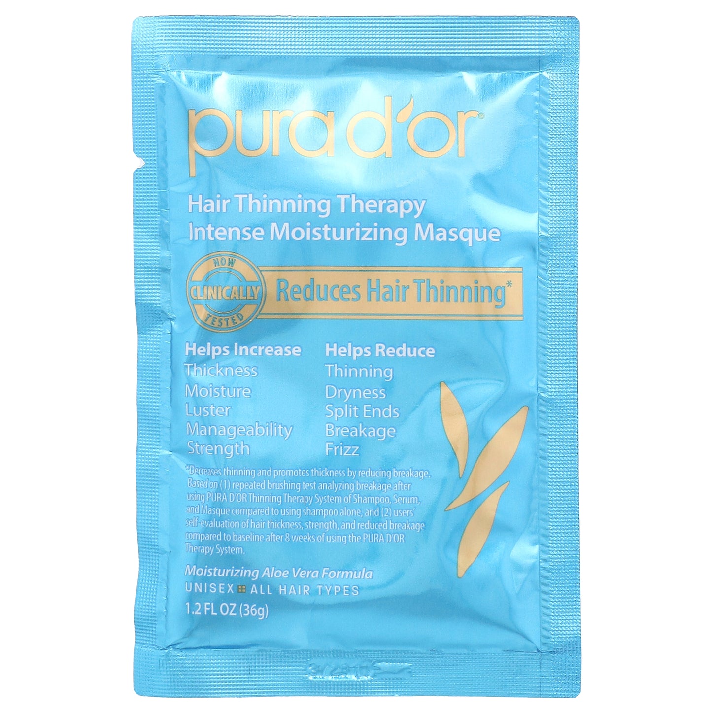 Pura D'or Hair Thinning Therapy Intense Moisturizing Masque 8 Packets 1.2 fl oz Each