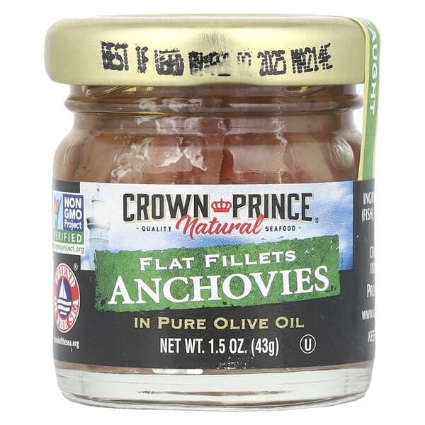 Crown Prince Natural Flat Fillets Anchovies In Pure Olive Oil 1.5 oz (43 g)
