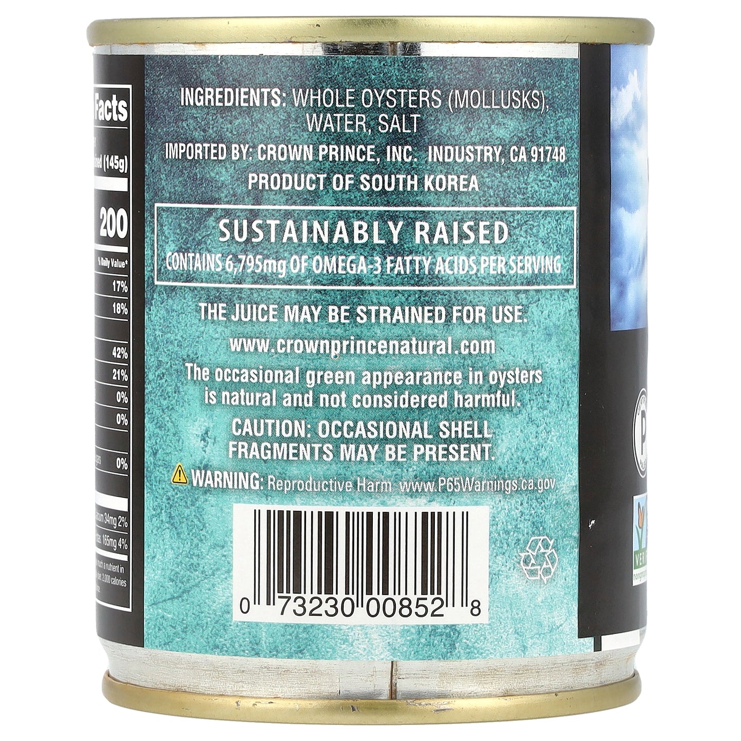 Crown Prince Natural Whole Oysters Packed In Water 8 oz (226 g)