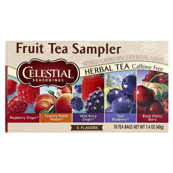 Celestial Seasonings Fruit Tea Sampler 5 Flavors Caffeine Free 18 Tea Bags 1.4 oz (40 g)