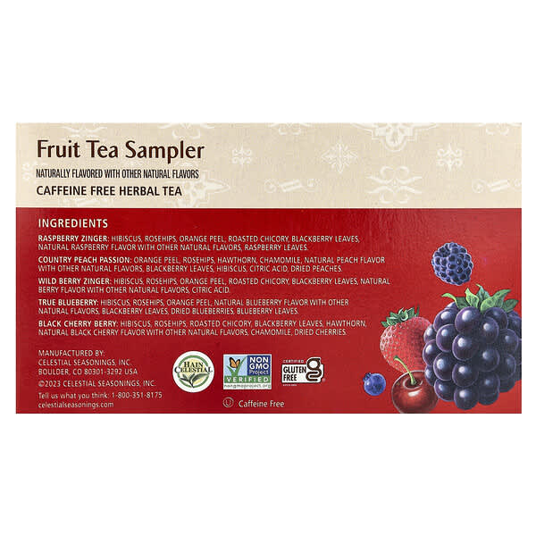 Celestial Seasonings Fruit Tea Sampler 5 Flavors Caffeine Free 18 Tea Bags 1.4 oz (40 g)