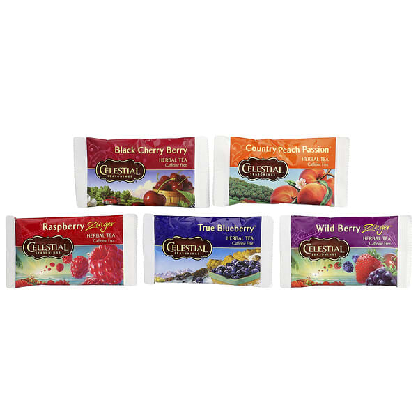 Celestial Seasonings Fruit Tea Sampler 5 Flavors Caffeine Free 18 Tea Bags 1.4 oz (40 g)