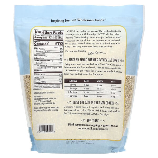 Bob's Red Mill Steel Cut Oats Whole Grain 54 oz (1.53 kg)