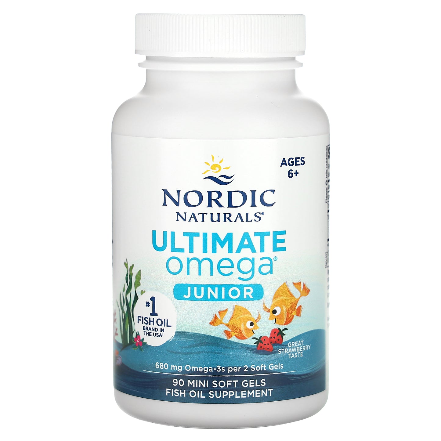 Nordic Naturals Ultimate Omega Junior Ages 6+ Strawberry 90 Mini Soft Gels (340 mg per Soft Gel)