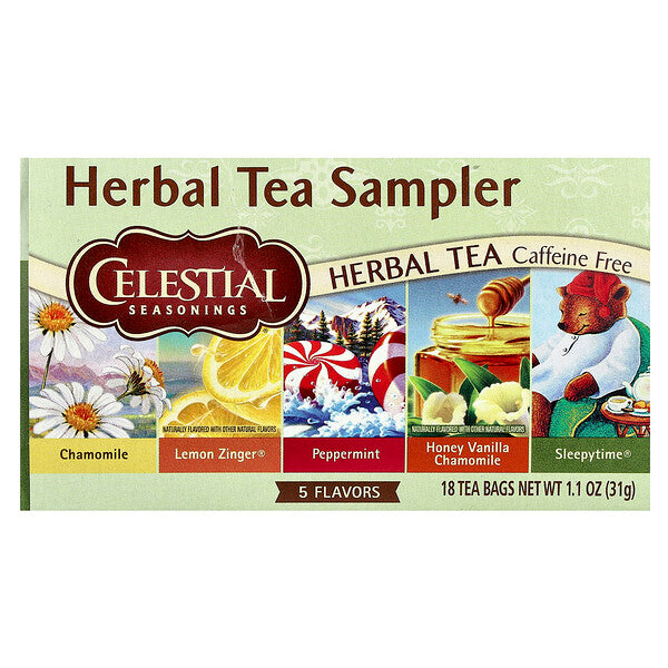 Celestial Seasonings Fruit Tea Sampler 5 Flavors Caffeine Free 18 Tea Bags 1.4 oz (40 g)