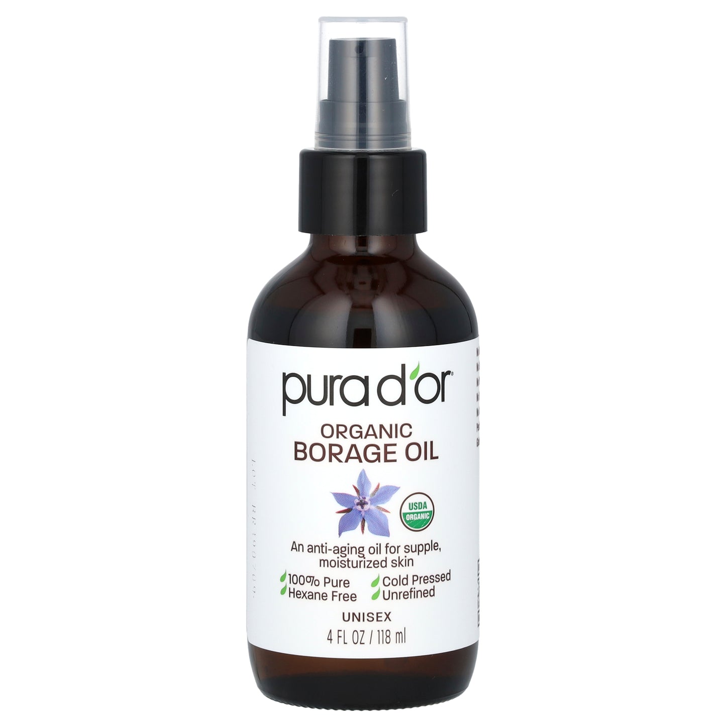Pura D'or Organic Borage Oil 4 fl oz (118 ml)