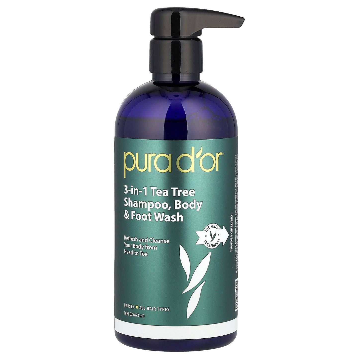 Pura D'or 3-in-1 Tea Tree Shampoo Body & Foot Wash All Hair Types 16 fl oz (473 ml)