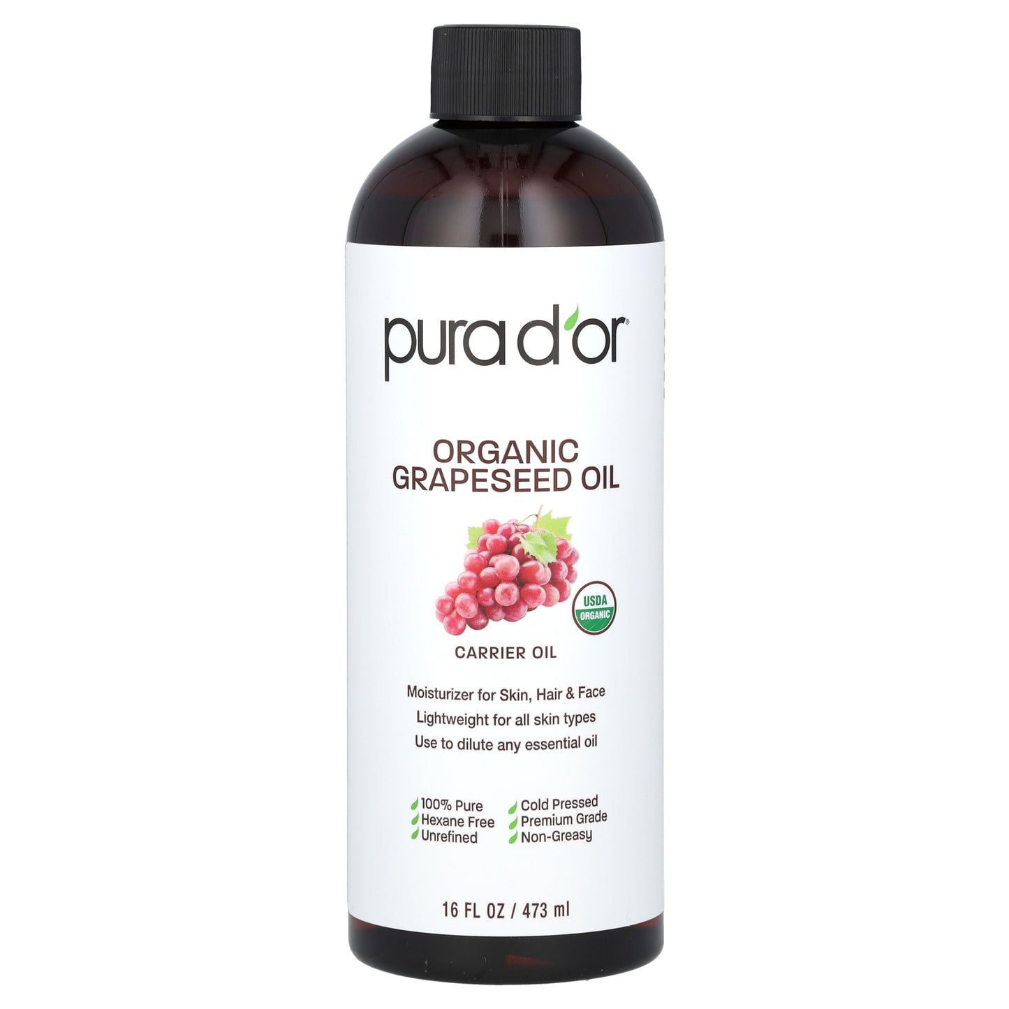 Pura D'or Organic Grapeseed Oil 16 fl oz (473 ml)