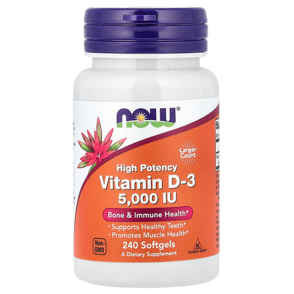 NOW Foods Vitamin D-3 High Potency 5000 IU 120 Softgels
