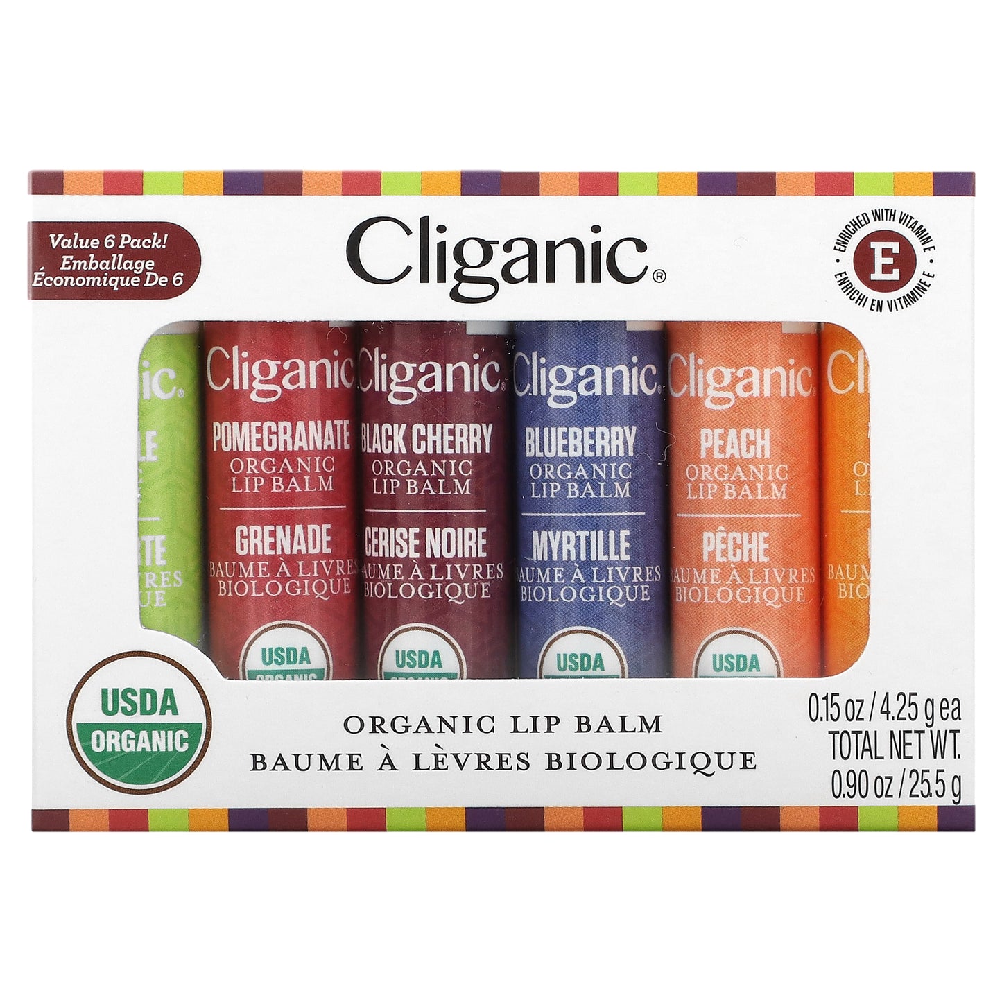 Cliganic Organic Lip Balm Set 6 Pack 0.15 oz (4.25 g) Each