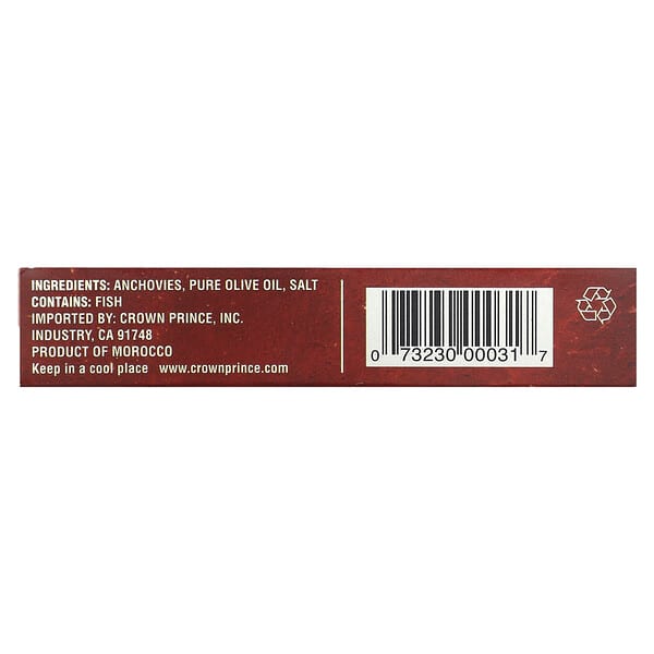 Crown Prince Natural Flat Anchovies In Pure Olive Oil 2 oz (56 g)