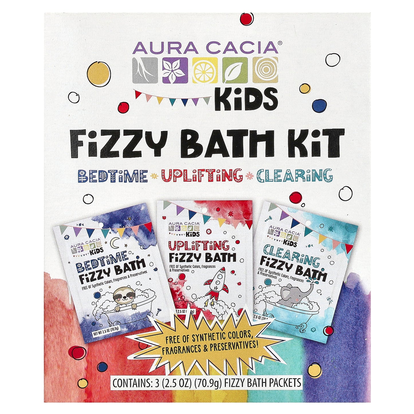 Aura Cacia Kids Fizzy Bath Kit Variety  3 Packets 2.5 oz (70.9 g) Each