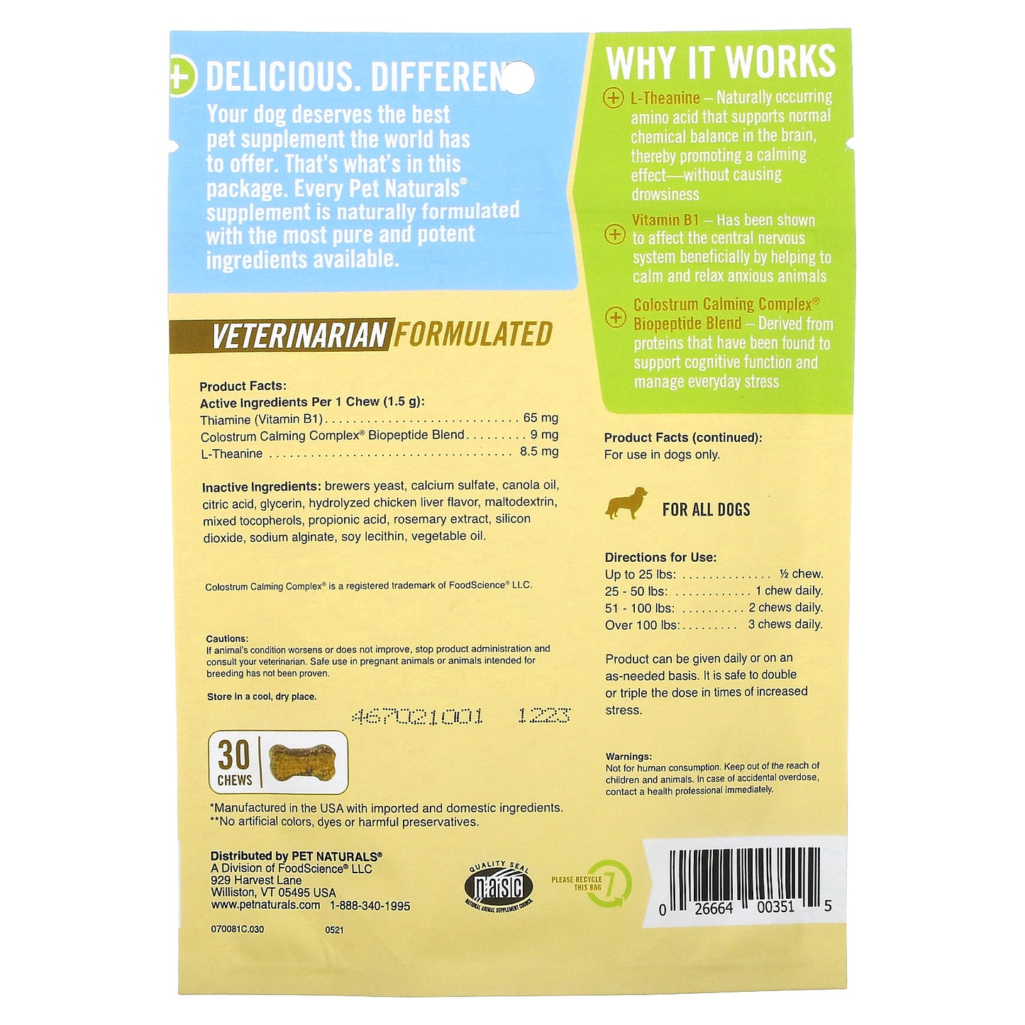 Pet Naturals Calming For Dogs All Sizes 30 Chews 1.59 oz (45 g)