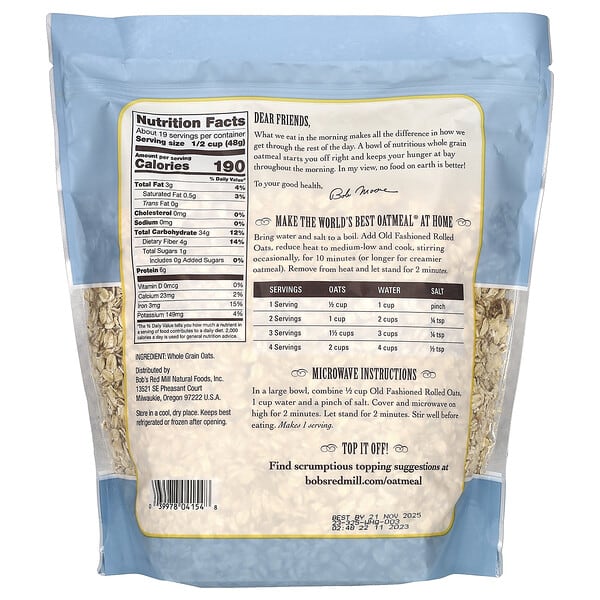 Bob's Red Mill Old Fashioned Rolled Oats Whole Grain 32 oz (907 g)
