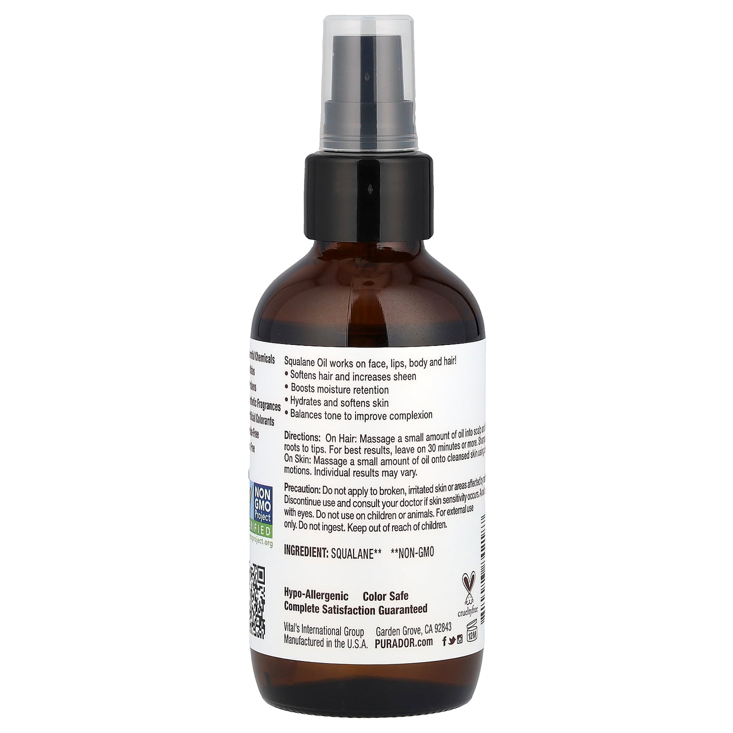 Pura D'or Squalane Oil 3.38 fl oz (100 ml)