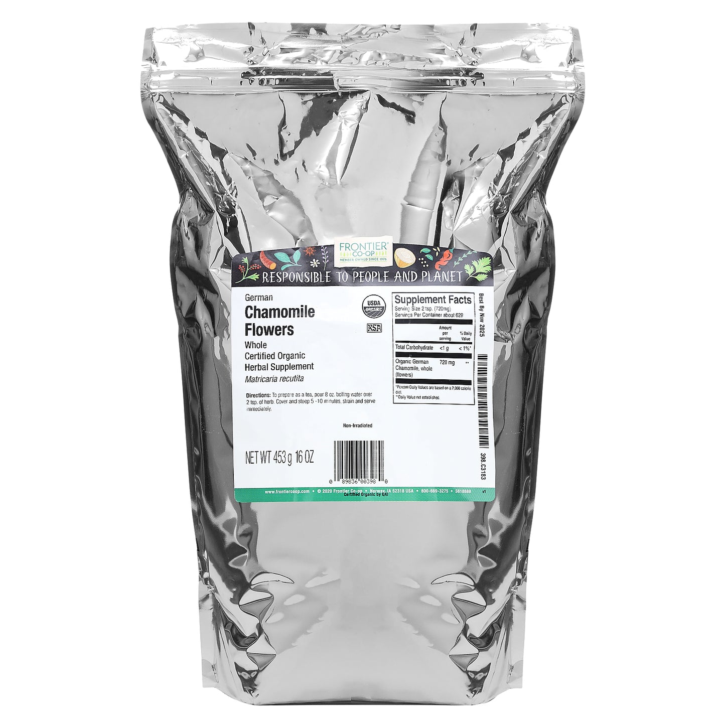 Frontier Co-op Organic Whole German Chamomile Flowers 16 oz (453 g)