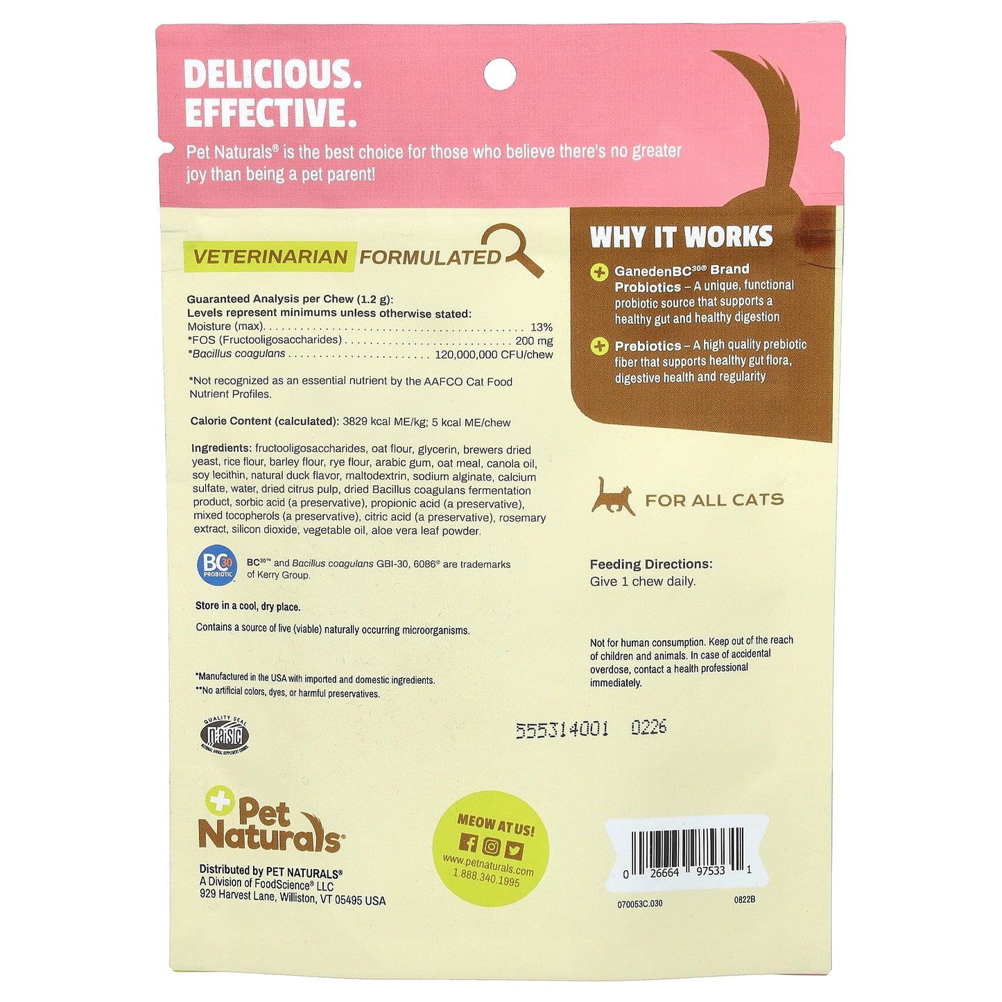 Pet Naturals Daily Probiotic For Cats All Sizes 30 Chews 1.27 oz (36 g)