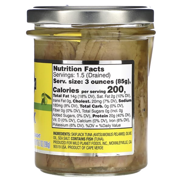 Wild Planet Skipjack Wild Tuna in Pure Olive Oil 6.7 oz (190 g)