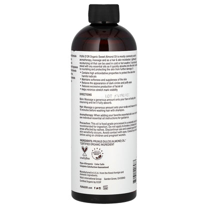 Pura D'or Organic Sweet Almond Oil 16 fl oz (473 ml)