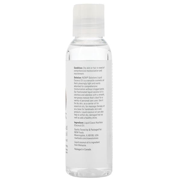 NOW Foods Solutions Liquid Coconut Oil Pure Fractionated 4 fl oz (118 ml)
