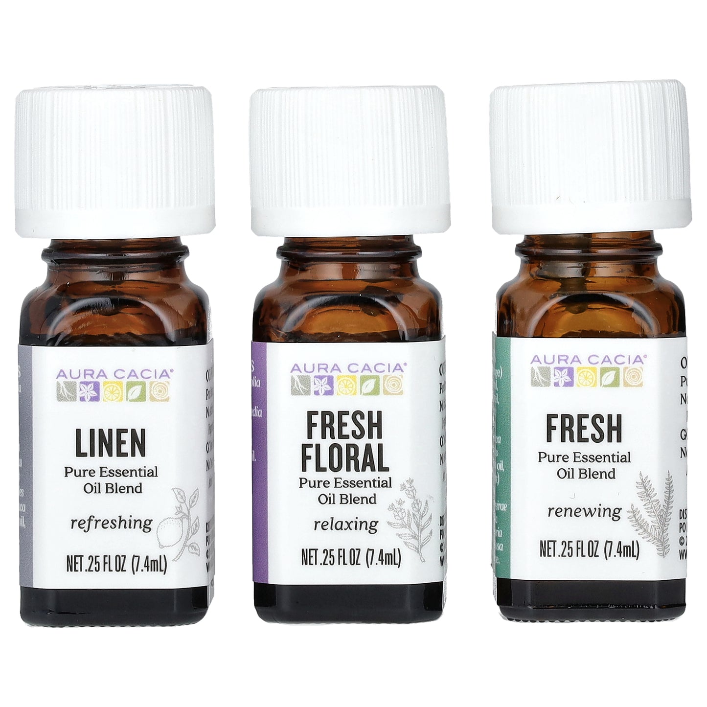Aura Cacia Fresh Home Pure Essential Oil Blends 3 Bottles 0.25 fl oz (7.4 ml) Each