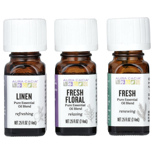 Aura Cacia Fresh Home Pure Essential Oil Blends 3 Bottles 0.25 fl oz (7.4 ml) Each