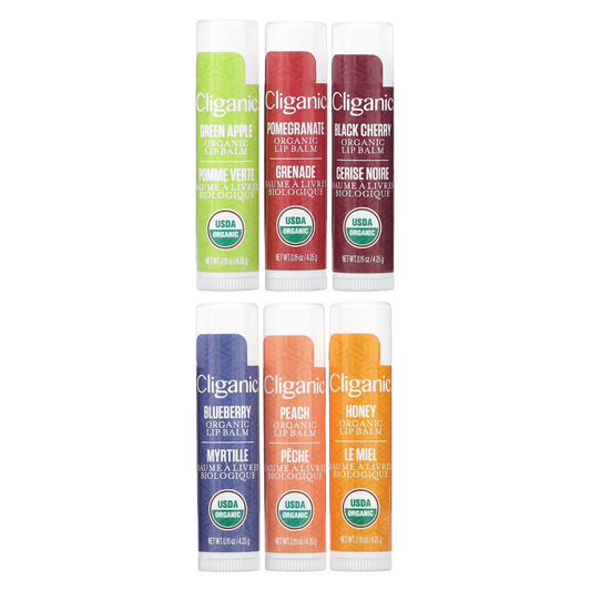 Cliganic Organic Lip Balm Set 6 Pack 0.15 oz (4.25 g) Each