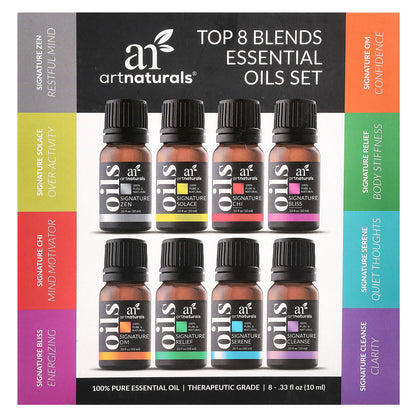 artnaturals Essential Oils Set Top 8 Blends 8 Bottles 0.33 fl oz (10 ml) Each