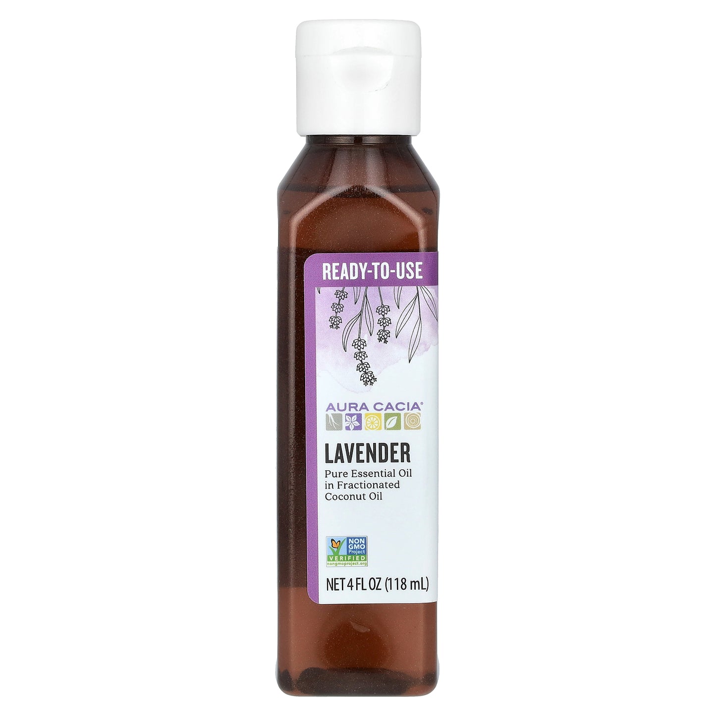 Aura Cacia Pure Essential Oil in Fractionated Coconut Oil Lavender 4 fl oz (118 ml)