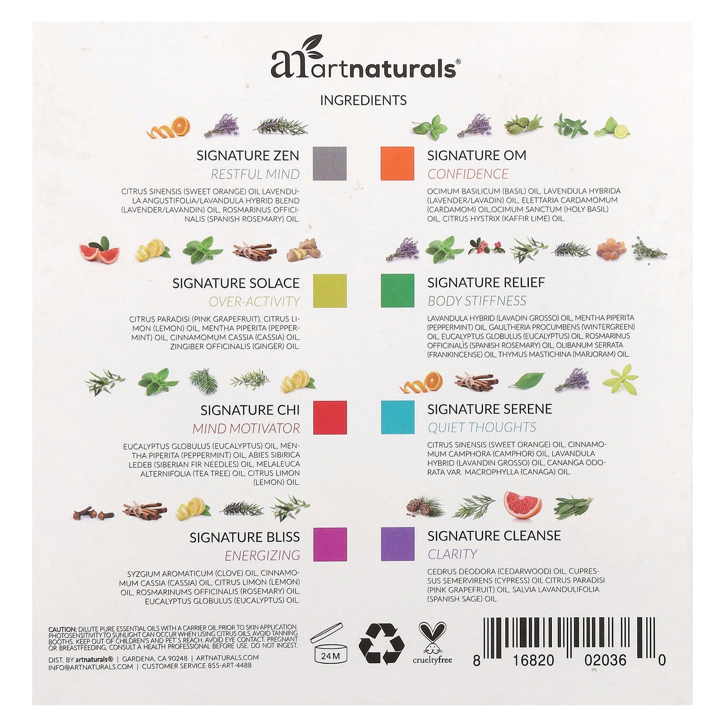 artnaturals Essential Oils Set Top 8 Blends 8 Bottles 0.33 fl oz (10 ml) Each