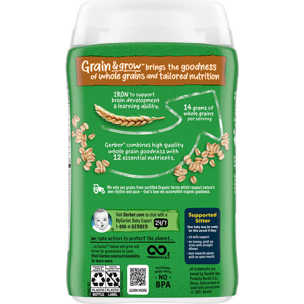 Gerber Organic for Baby Grain & Grow 1st Foods Oatmeal Cereal 8 oz (227 g)